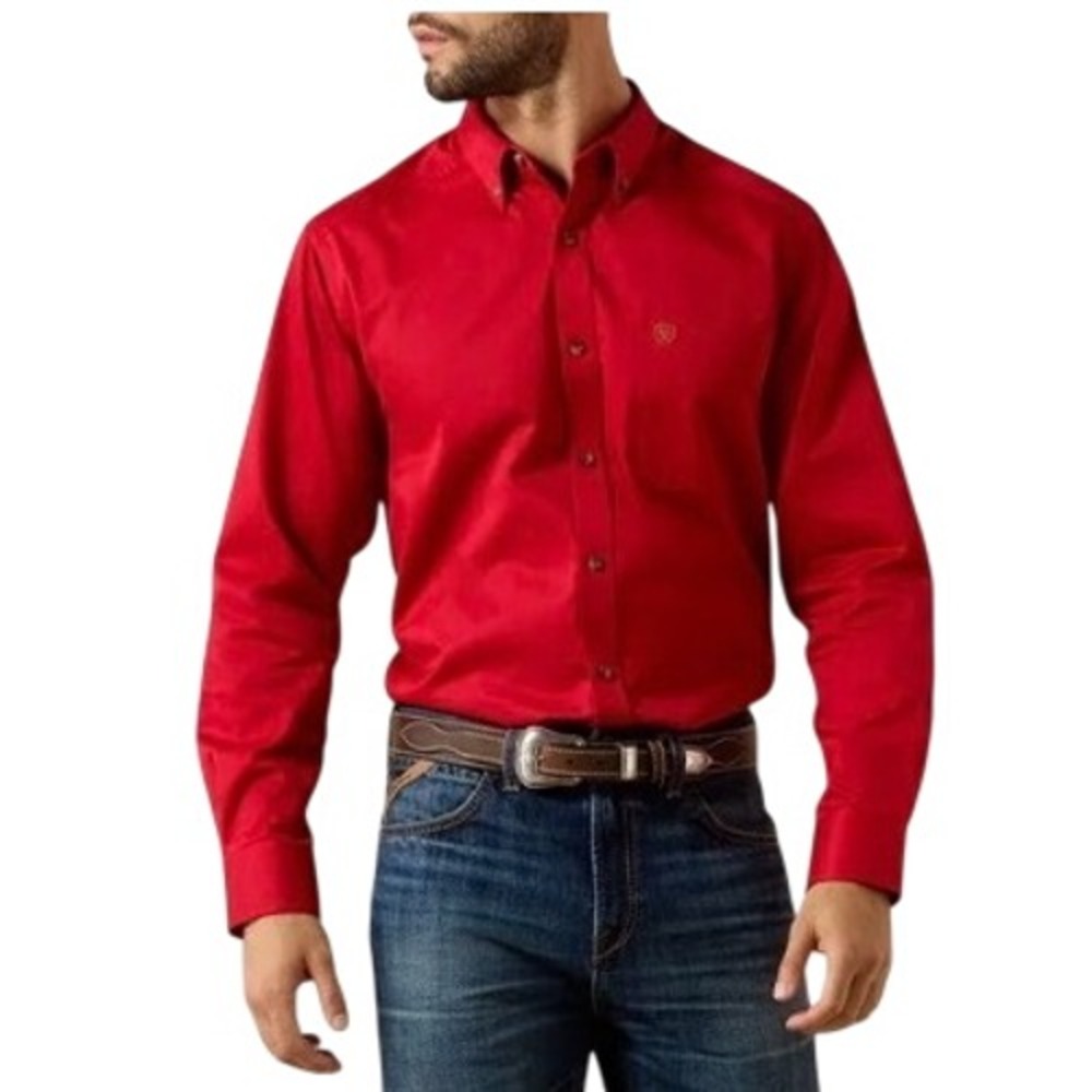Ariat Mens Solid Twill Classic LS Button Down Shirt Red 10038012 Large